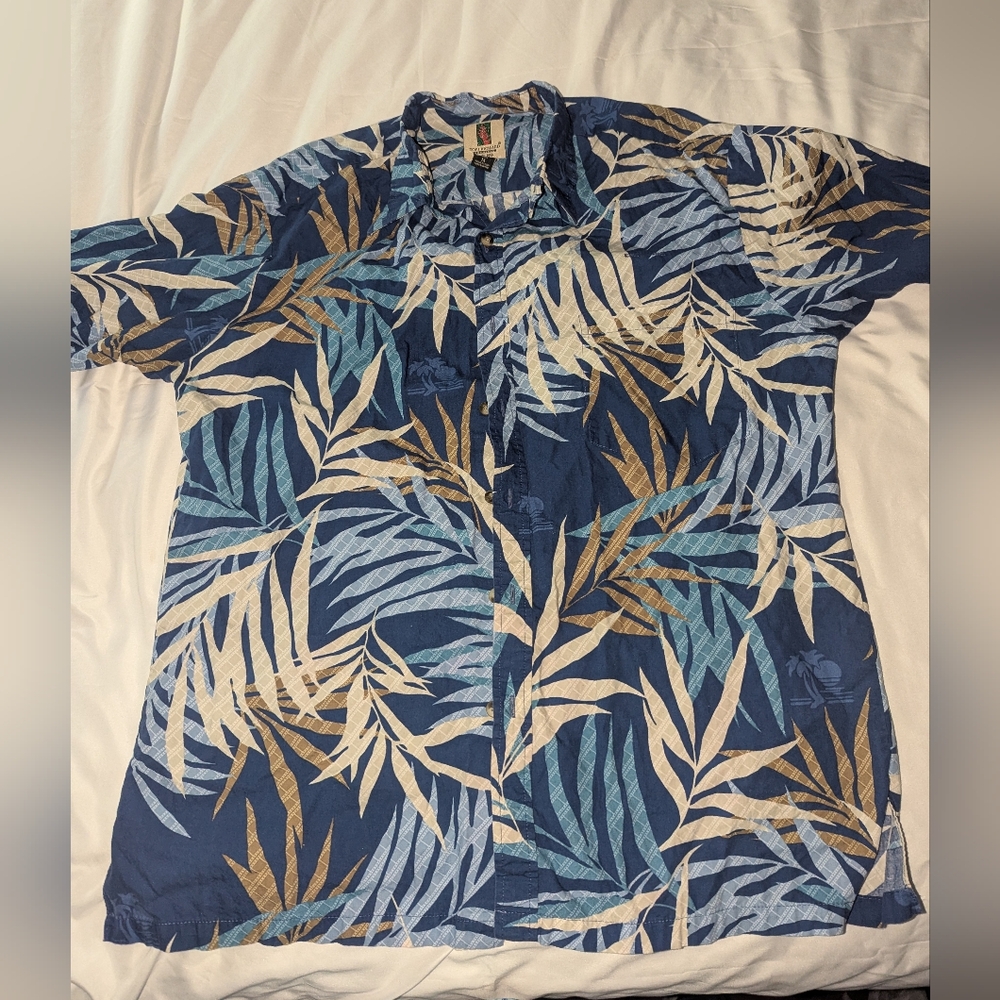 Tori‎ Richard Men's Medium Blue Short Sleeve Hawaiian Button Up Casual Shirt